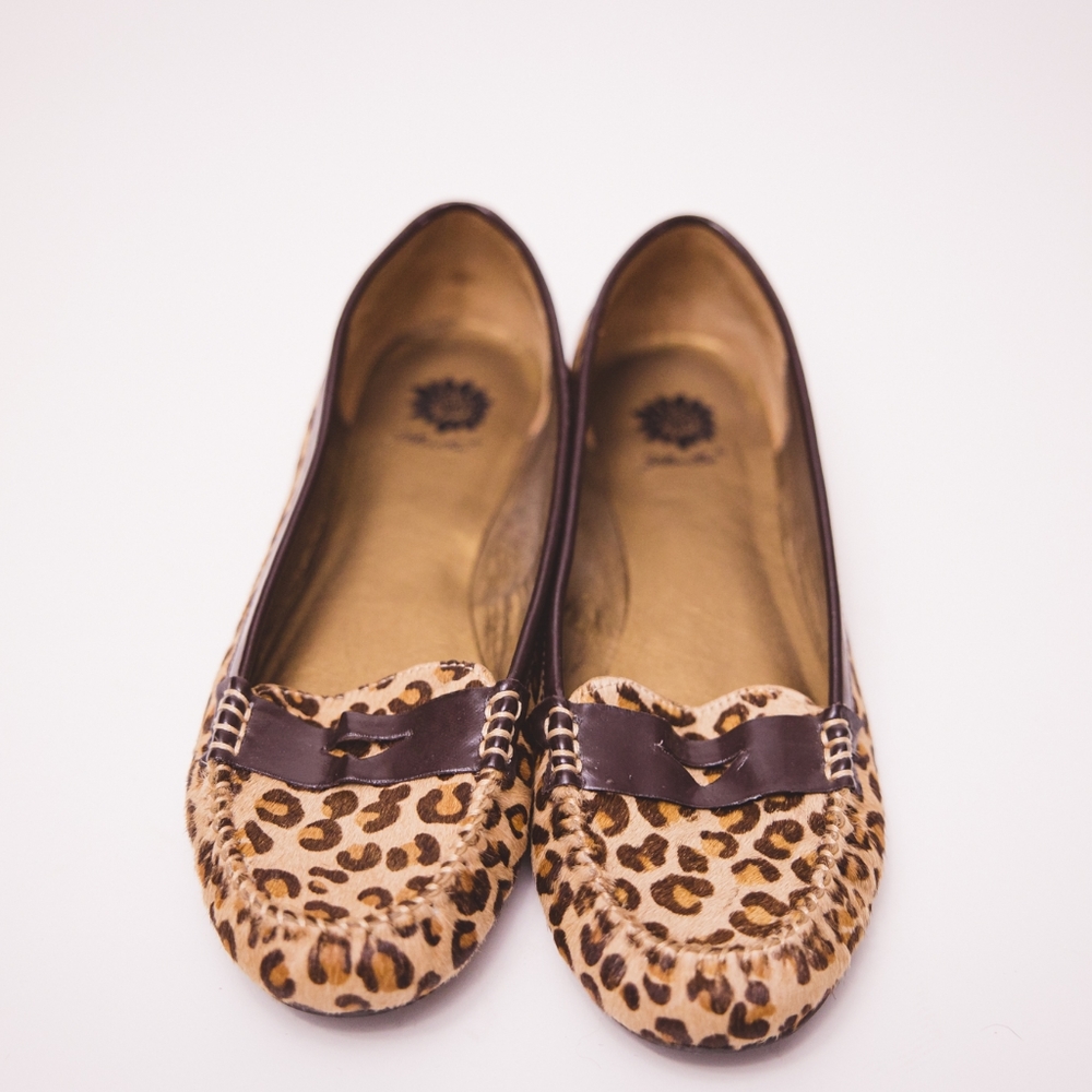 Yellow Box Flats leopard print fur loafers